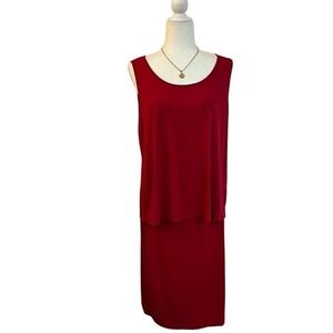 J Jill Wearever Red Sleeveless Top L & Midi Skirt Set Size S Stretch Two Piece